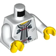 Torso, Dragon Clasps and Red Ties Front and Dragon Back Print, White Arms, Yellow Hands / White
