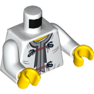 Lego Torso Dragon Clasps and Red Ties Front and Dragon Back Print, White Arms, Yellow Hands / White