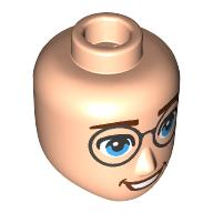 Lego Minidoll Head Male, Reddish Brown Eyebrows, Bright Light Blue Eyes, Black Glasses, Open Mouth Smile / Light Nougat