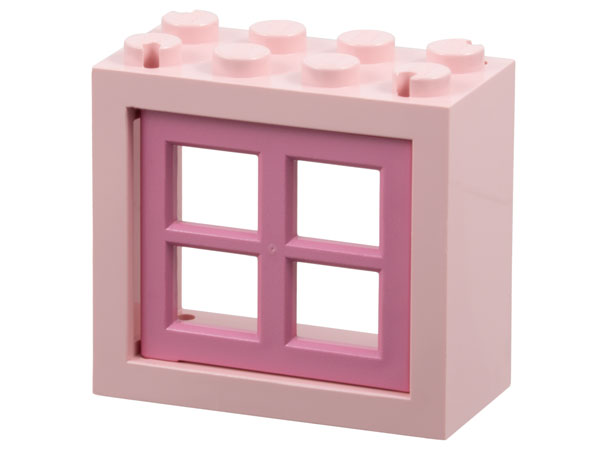 Lego Window 2 x 4 x 3 - Solid Studs with Medium Dark Pink Pane (4132 / 4133)
