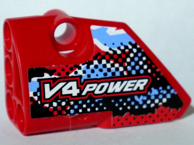 Lego Technic, Panel Fairing # 1 Small Smooth Short, Side A with 'V4 POWER' Pattern (Sticker) - Set 8048