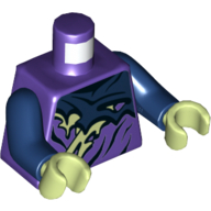 Lego Torso Tattered Robe with Yellowish Green Collar and Dark Blue Undershirt in Front Print, Dark Blue Arms, Yellowish Green Hands / Dark Purple