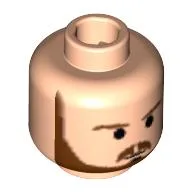 Minifig Head Qui-Gon Jinn, Beard with Brown Eyebrows, Moustache and Beard, Black Chin Dimple Print [Blocked Open Stud] / Light Nougat