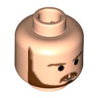 Lego Minifig Head Qui-Gon Jinn, Beard with Brown Eyebrows, Moustache and Beard, Black Chin Dimple Print [Blocked Open Stud] / Light Nougat