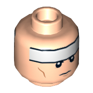 Lego Minifig Head Batman, Dual Sided White Stripe on Forehead and Cheek Lines, Determined / Frown Print [Hollow Stud] / Light Nougat