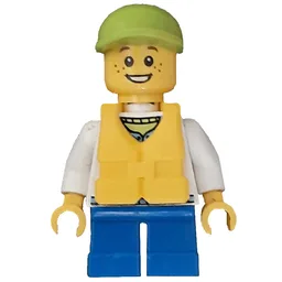 Kid - White Torso, Blue Legs, Lime Cap, Yellow Life Vest
