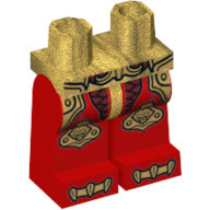 Lego Hips and Red Legs with Gold Belt, Armor with Scales, Gold Knee Pads and Claws Print / Pearl Gold