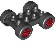 Duplo Car Base 2 x 4 with Black Tires and Red Rally Wheels Pattern (88760 / 88762c01pb01)