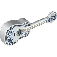 Musical Instrument Guitar Acoustic with Silver Strings, Gold/Dark Blue Decorations Print / White