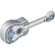 Lego Musical Instrument Guitar Acoustic with Silver Strings, Gold/Dark Blue Decorations Print / White