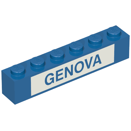 Lego Brick 1 x 6 with Blue in White 'GENOVA' Print (Set 113) / Blue