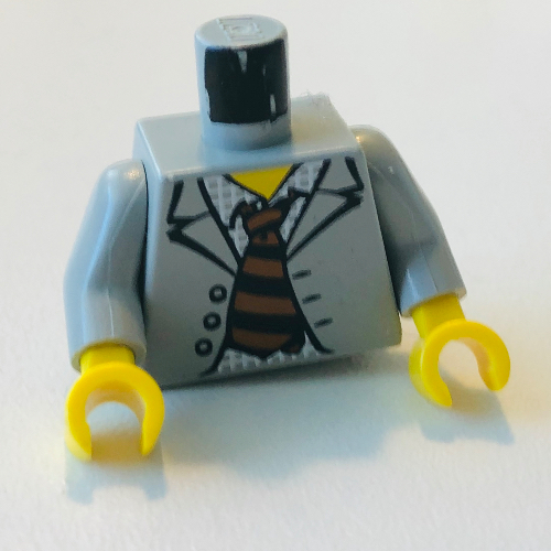 Lego Torso Suit with Checkered Shirt and Striped Tie Print, Light Gray Arms, Yellow Hands / Light Gray