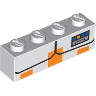 Lego Brick 1 x 4 with Orange Squares, Black Lines, Blue/Orange Ranking print / White