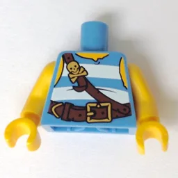 Torso, Tank Top with White Stripes, Leather Straps with Skull and Crossbones Print, Yellow Arms and Hands / Medium Blue