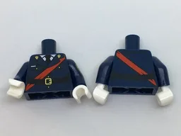 Torso Police Jacket Dress with Black Tie, Red Sash, Black Belt with Gold Buckle Pattern / Dark Blue Arms with Police Badge Pattern / White Hands