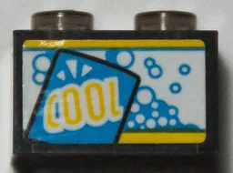 Brick 1 x 2 without Bottom Tube with Dark Azure Bubbles and Yellow 'COOL' Pattern (Sticker) - Set 70422