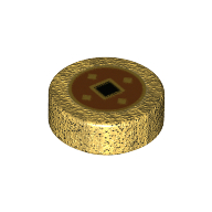 Lego Tile Round 1 x 1 with Chinese Coin print / Pearl Gold