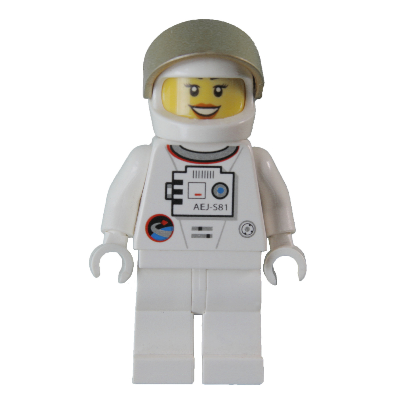 Lego Astronaut - White Torso and Legs, Gold Visor, Female, Smile