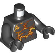 Lego Torso Orange and Yellow Energy Lines Print, Black Arms and Hands / Black