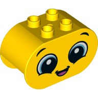 Lego Duplo Brick 2 x 4 x 2 Rounded Ends with Blue Eyes, Open Mouth, Happy Print