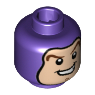 Lego Minifig Head Buzz Lightyear, Balaclava, Dark Brown Curved Eyebrows, Chin Dimple, Open Mouth Smile print / Dark Purple