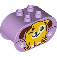 Duplo Brick 2 x 4 x 2 Rounded Ends with Yellow/Reddish Brown Dog Print / Lavender
