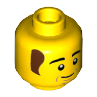 Lego Minifig Head Bob, Reddish Brown Hair, Smile Print / Yellow