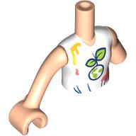Lego Minidoll Torso with Left Limb Reduction with White Shirt, Lime Globe, Leaves, Bright Light Orange/Coral Paint Spots print, Light Nougat Arm and Hand / Light Nougat