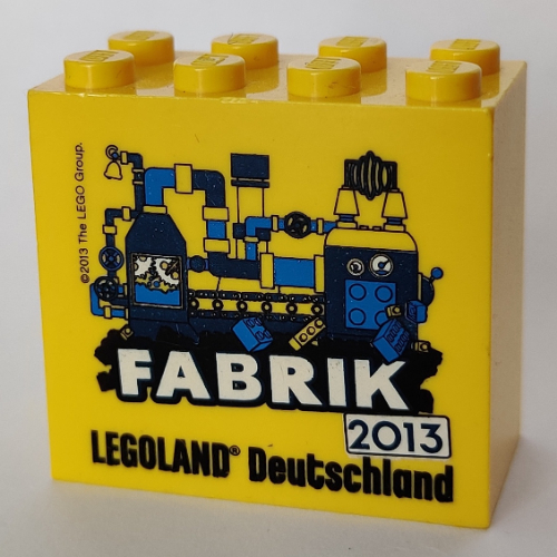 Lego Brick 2 x 4 x 3 with 'LEGOLAND Deutschland FABRIK 2013' Print / Yellow