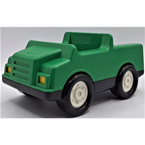 Lego Duplo Car with 2 x 2 Studs and Black Base, White Hubs / Green