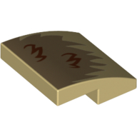 Lego Brick Curved 2 x 2 x 2/3 with Dark Tan Fur Print / Tan