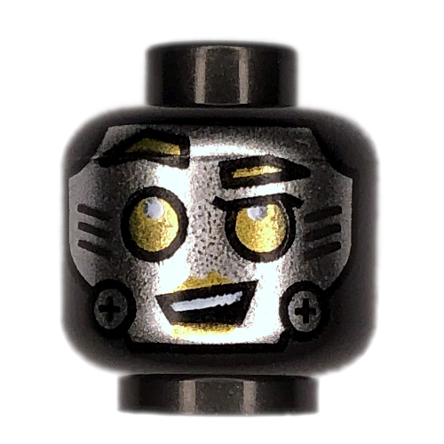 Lego Minifig Head Sing Bot, Silver Robot Face, Yellow Eyes print / Pearl Titanium