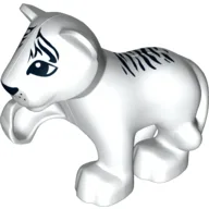 Duplo Animal Tiger Cub with Raised Paw - Black Fur Stripes on Face and Back Print / White