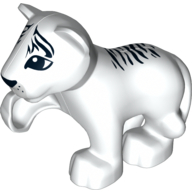 Lego Duplo Animal Tiger Cub with Raised Paw - Black Fur Stripes on Face and Back Print / White