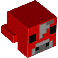 Minifig Head Special, Cube with Rear Ledge, Pixelated Black, Light Bluish Grey, Dark Bluish Gray Face Print / Red