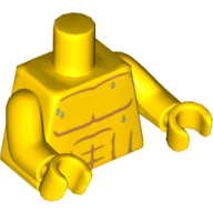 Lego Torso Bare Chest with Muscles Outline and Drops of Sweat Print, Yellow Arms and Hands / Yellow