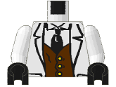 Lego Torso Adventurers Jungle Suit, Brown Vest, Black Tie Pattern / White Arms / Black Hands