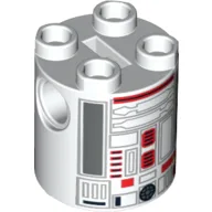 Brick Round 2 x 2 x 2 Robot Body with Red and Silver Astromech Droid Print (R4-G0)