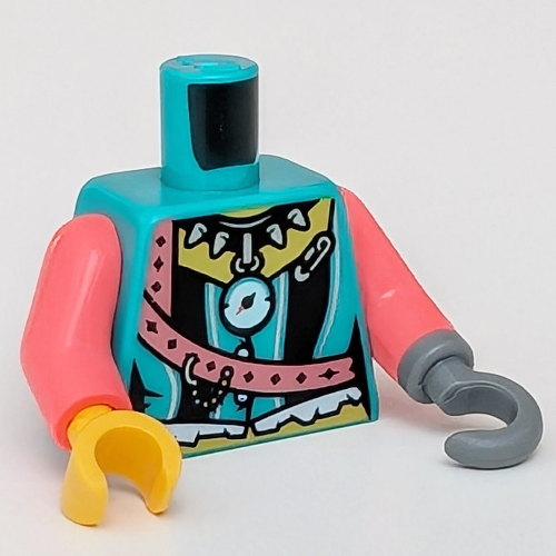 Lego Torso Corset, Compass Pendant, Coral Strap Print, Coral Arms, Yellow Hand, Dark Bluish Gray Left Hook / Dark Turquoise