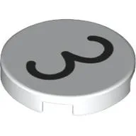 Tile Round 2 x 2 with Black '3' Print / White