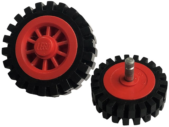 Lego Wheel Spoked 2 x 2 with Stud with Black Tire 24mm D. x 8mm Offset Tread - Interior Ridges (bb0019 / 3483)