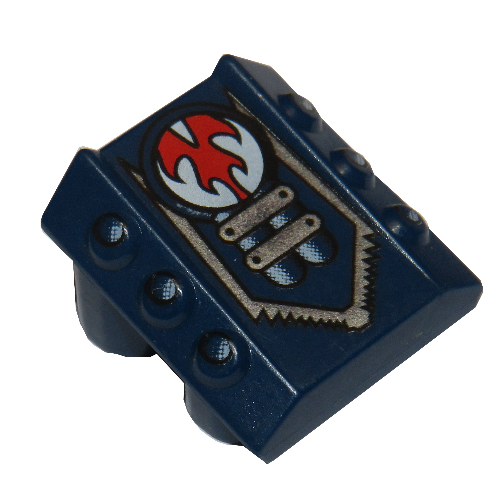Lego Brick Sloped 2 x 2 No Studs, with 3 Side Pistons Raised Edges and Rip Print / Dark Blue