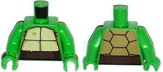 Lego Torso Tan and Dark Tan Turtle Shell, Dark Brown Belt Pattern / Bright Green Arms / Bright Green Hands