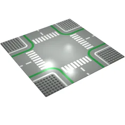 Baseplate 32 x 32 with 7-Stud Crossroads with Road and Crosswalks Print / Light Gray