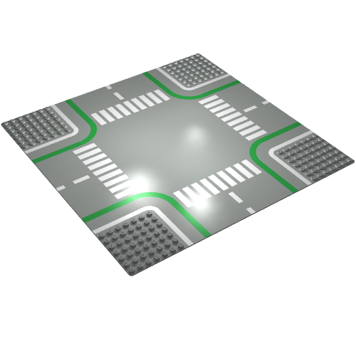 Lego Baseplate 32 x 32 with 7-Stud Crossroads with Road and Crosswalks Print / Light Gray