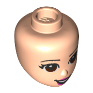 Lego Minidoll Head Reddish Brown Eyes, Dark Pink Lips, Open Smile print / Light Nougat