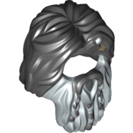 Lego Hair with Beard Braided Dark Bluish Gray and Metallic Silver Print [Bifur] / Black