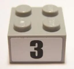 Brick 2 x 2 with Black Number 3 Narrow Bold Font Pattern (Sticker) - Set 8896