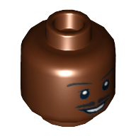 Lego Minifig Head Lando Calrissian, Thin Split Moustache, Smile, Eyebrows, Eyes with White Pupils Print [Hollow Stud] / Reddish Brown