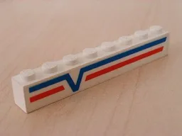 Brick 1 x 8 with Blue -V- and Red Lines Left Pattern (Sticker) - Set 6346